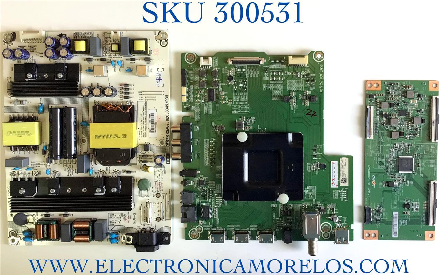 KIT DE TARJETAS PARA TV HISENSE·ROKU TV 4K SMART TV / MAIN 245572 / 245571 / RSAG7.820.8593/ROH / HU58A6100UWR / T-CON CV580U2-T01-CB-1 / E3CCBB5800 / FUENTE 239418 / RSAG7.820.8349/ROH / HLL-4465WK / PANEL HD580S1U91-L1 / MODELO 58R6E 58A6100UWR(1111)